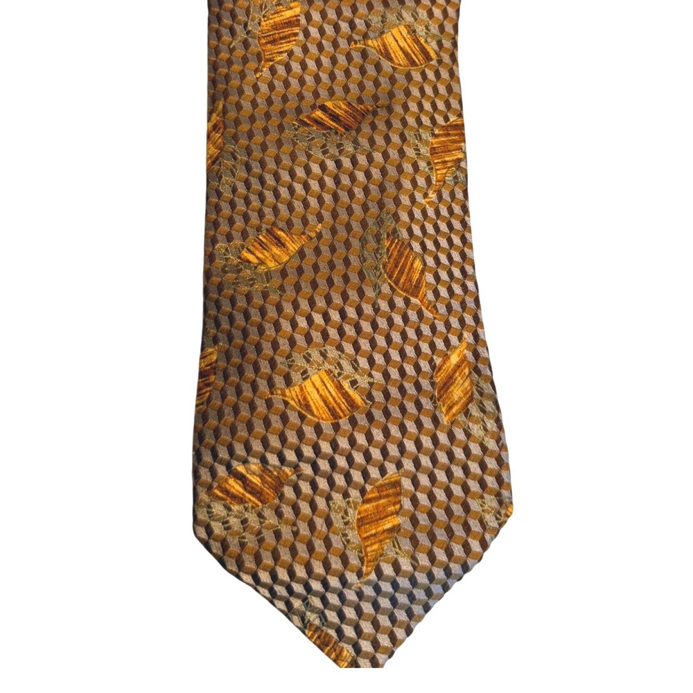 Ermenegildo Zegna Silk Tie Mens OS Brown Geometric Leaf Italy Luxury 0080